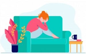Ilustración de mujer con depresión antes de acudir a terapia presencial en Centelles