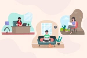 Ilustración que representa una sesión de terapia familiar online para bienestar emocional.