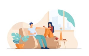 Ilustración que representa una sesión de terapia de pareja para salud mental.